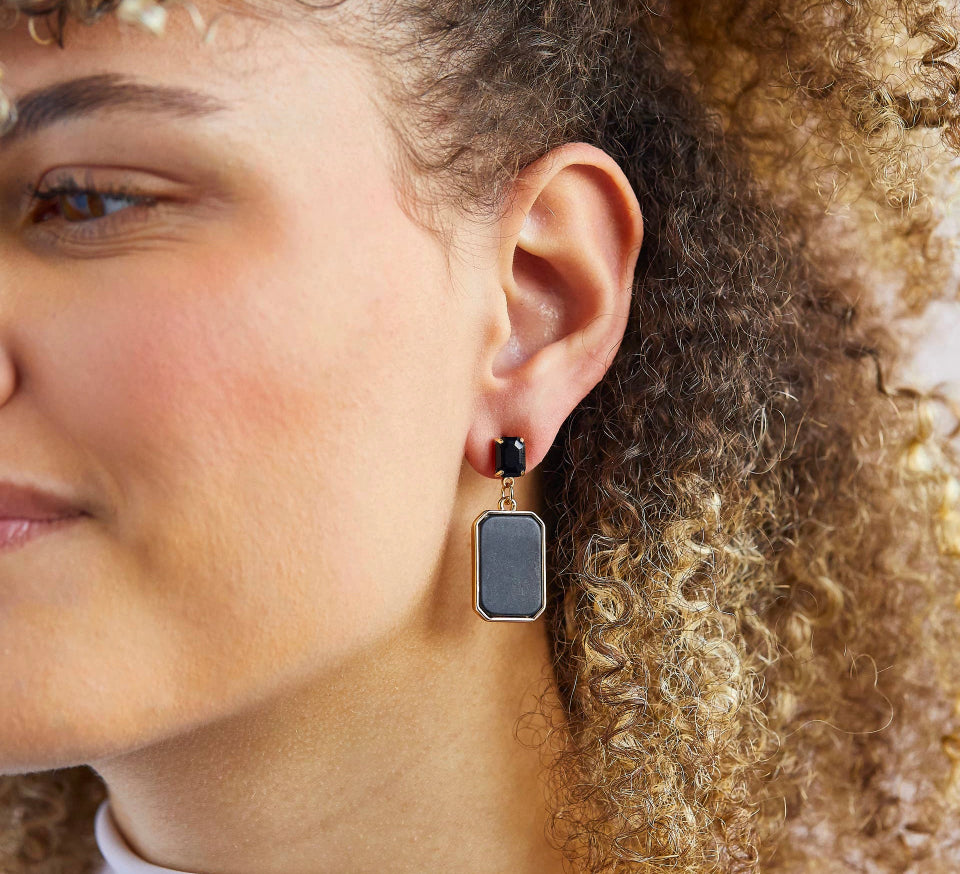 Martini Cocktail Earrings in Black/Gold