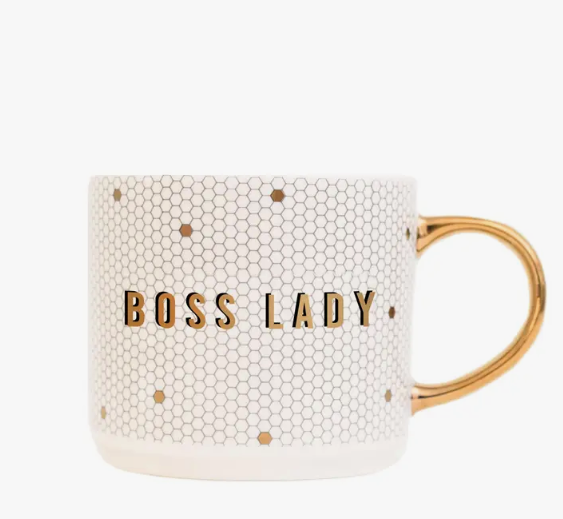Boss Lady Mug | 17 oz | Gold, White Honeycomb Tile