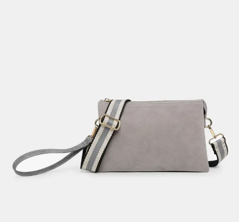 Sydney Faux Suede Crossbody with Guitar Strap in Grey