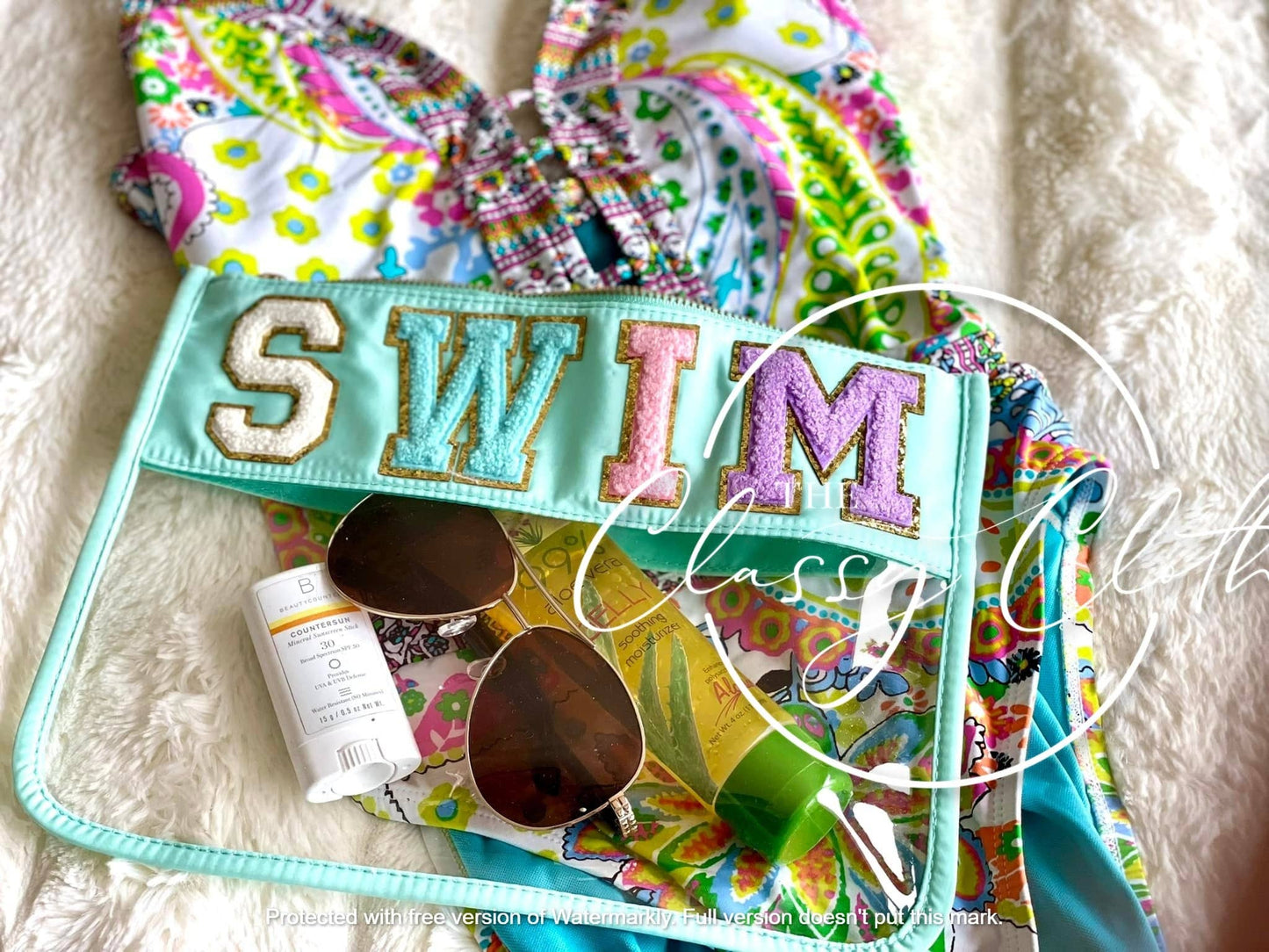 Chenille Letter Clear Pouch - SWIM
