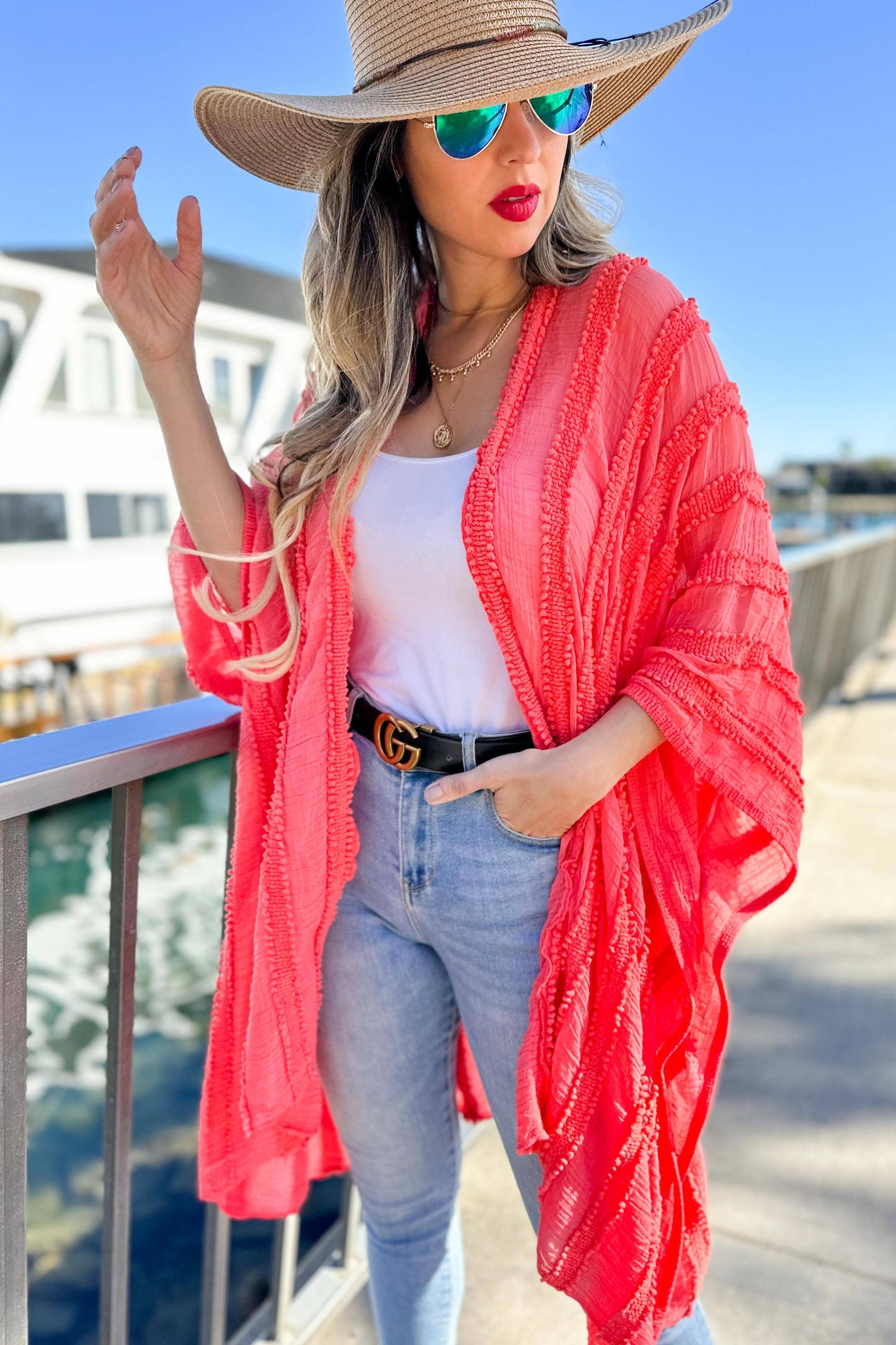 Coral 3D Textured Kimono