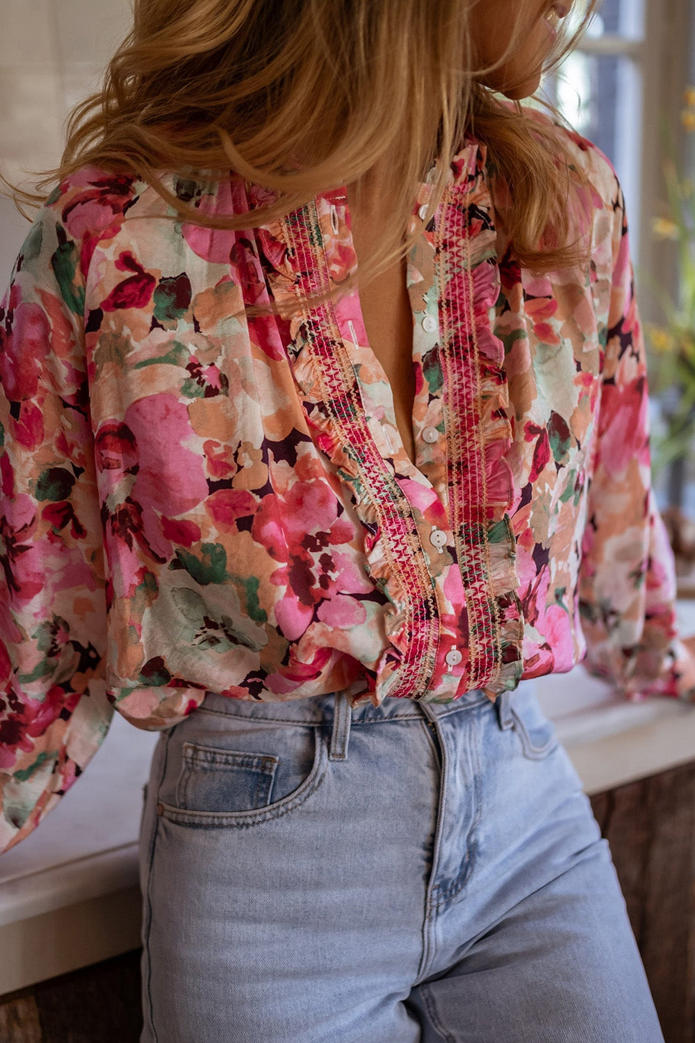 Frill Printed Long Sleeve Shirt