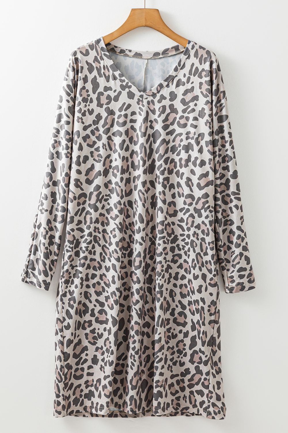 Leopard V-Neck Long Sleeve Dress