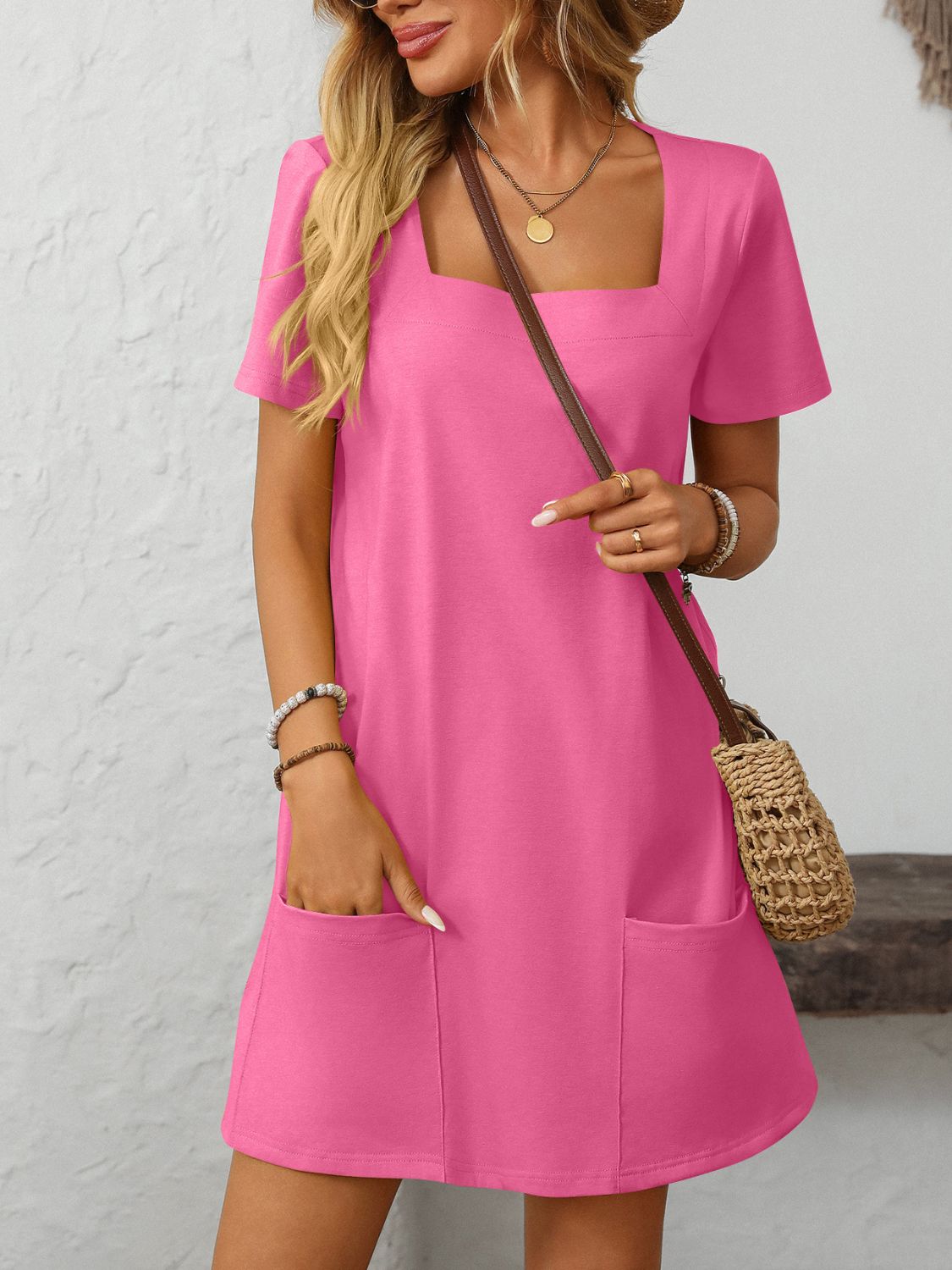 Mandy Square Neck Short Sleeve Mini Dress