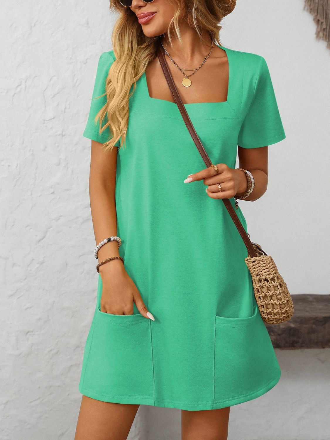 Mandy Square Neck Short Sleeve Mini Dress