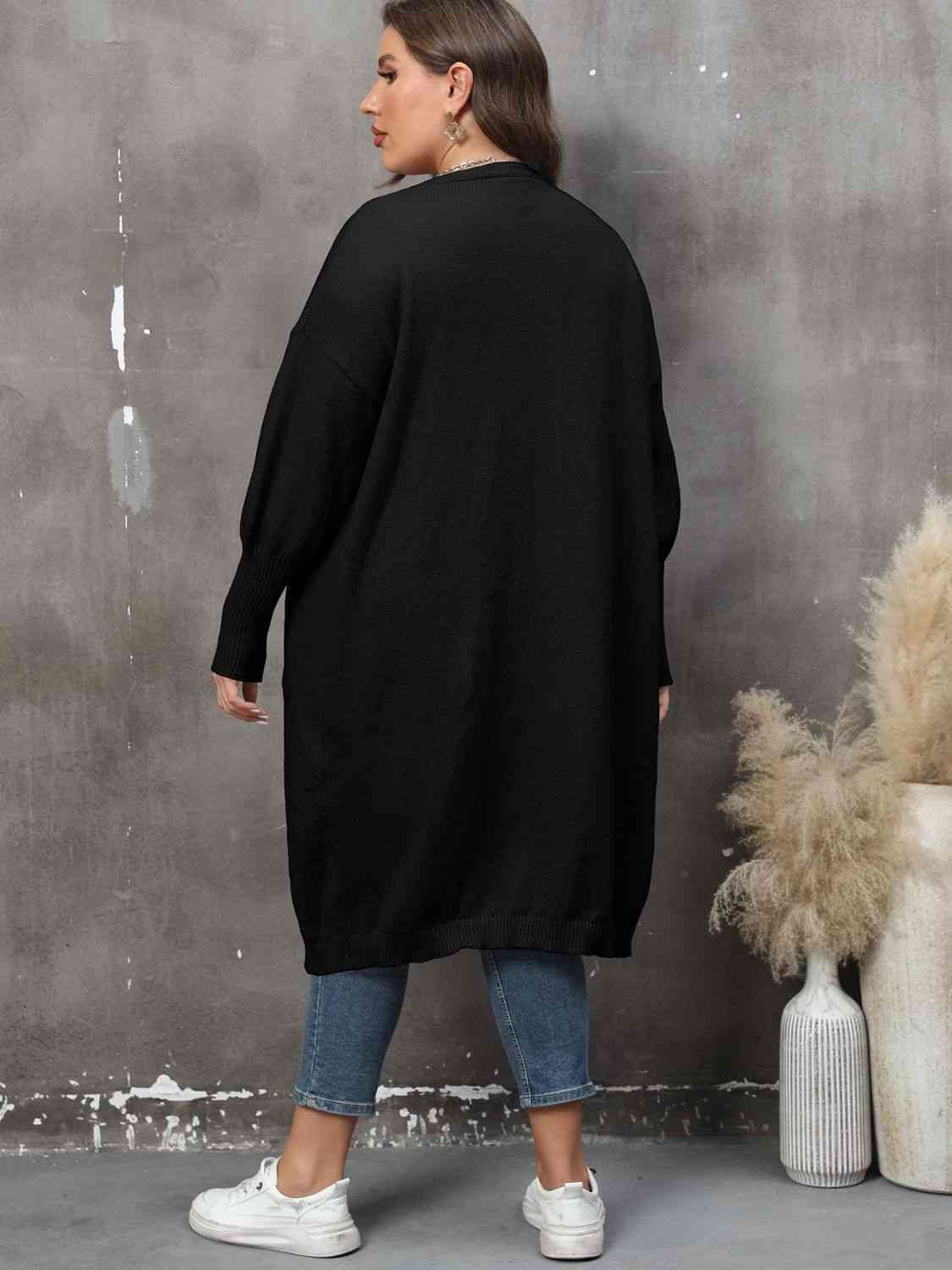 Plus Size Long Sleeve Pocketed Cardigan