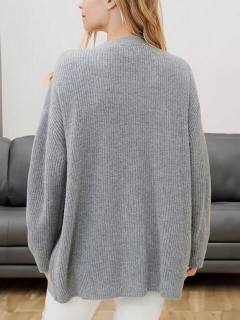 Full Size V-Neck Rib-Knit Cardigan