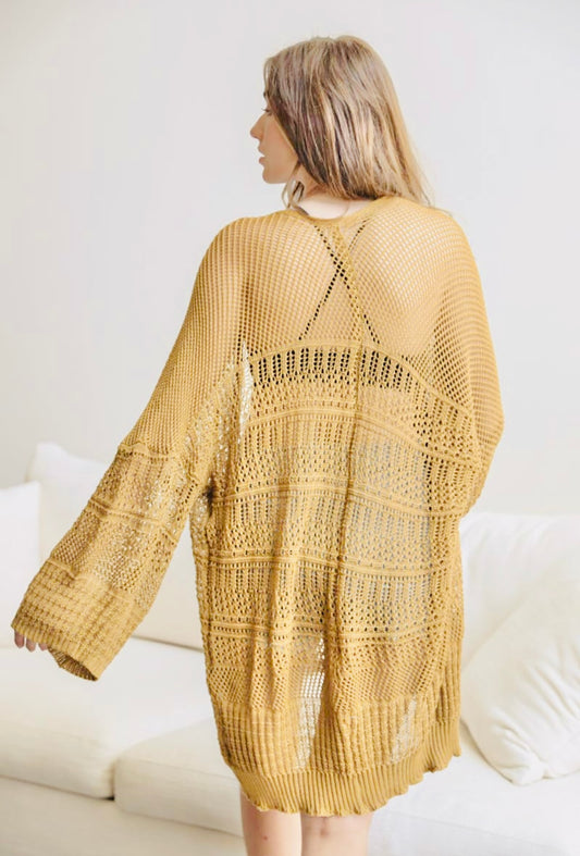 Knit Netted Cardigan in Bronze