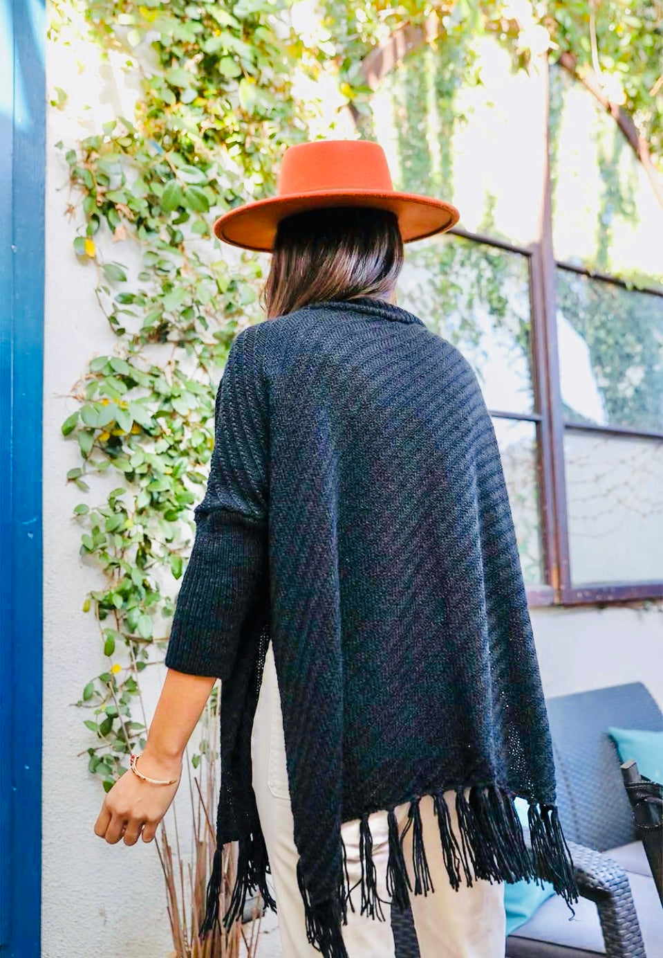 Roll Neck Poncho Sweater in Black
