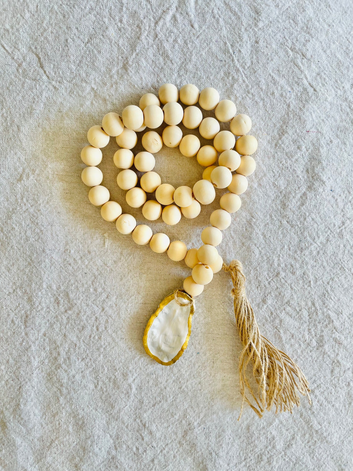Oyster Blessing Beads - Natural Wood