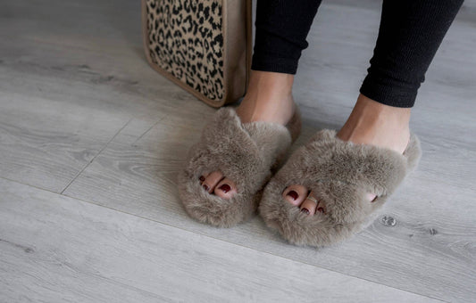Drew Criss Cross Slippers in Taupe
