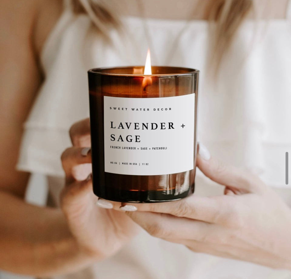 Lavender + Sage Soy Candle | 11 oz Amber Jar