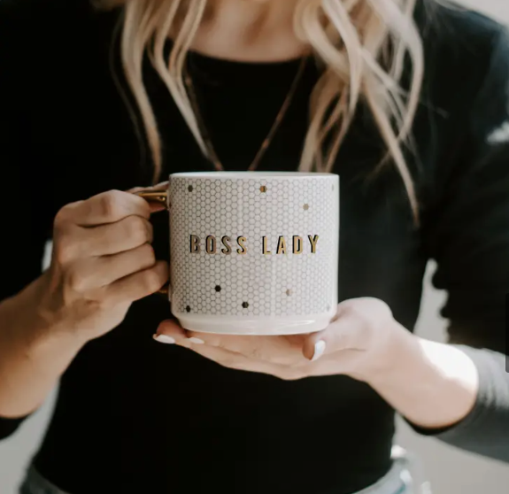 Boss Lady Mug | 17 oz | Gold, White Honeycomb Tile