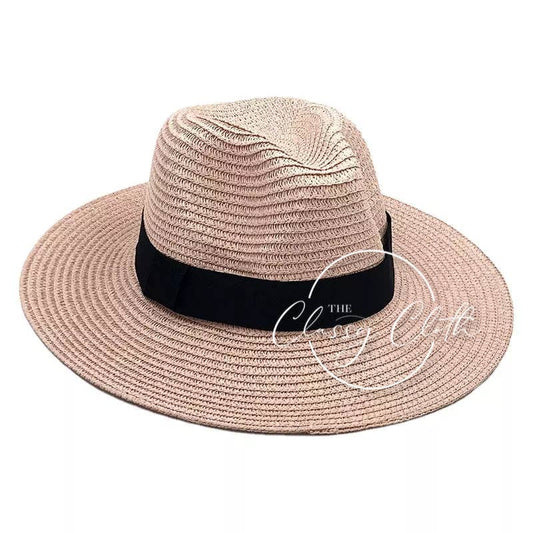 Panama Straw Beach Hat - Blush Pink